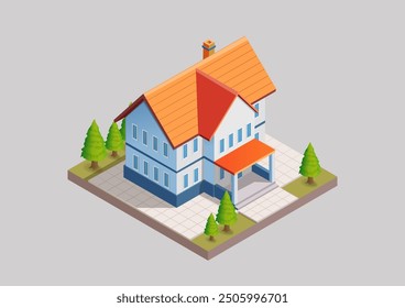 Isometric country house with trees and park