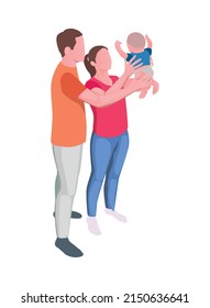 Isometric couple holding newborn baby 3d isometric vector illustration