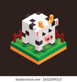 Isometric Cow at the Farm Land