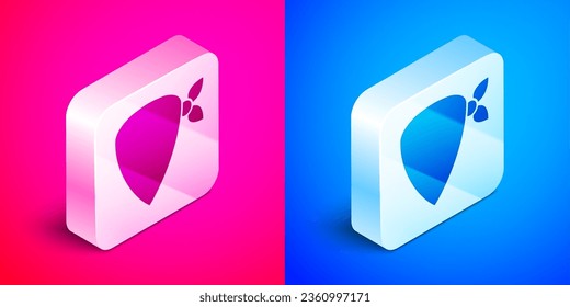 Isometric Cowboy bandana icon isolated on pink and blue background. Silver square button. Vector