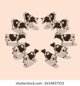 Isometric cows 360-degree angle rotating