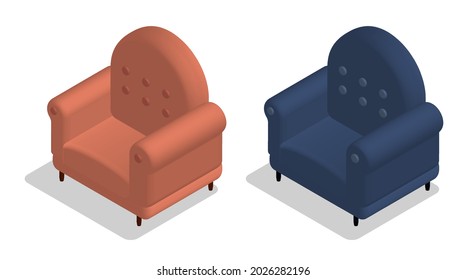 Isometric Cozy home chair for watching TV and relaxing at home after work. Furniture. Realistic 3D vector isolated on white background