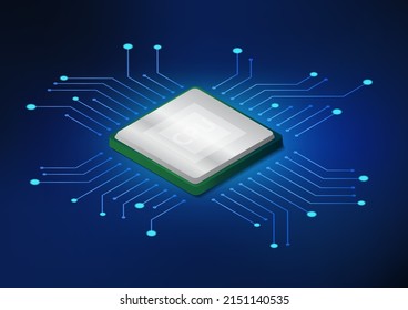 isometric CPU computer processor circuit board technology