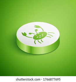Isometric Crab icon isolated on green background. White circle button. Vector