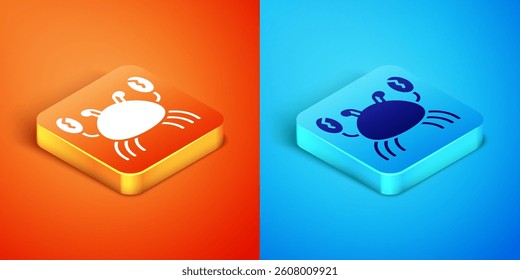 Isometric Crab icon isolated on orange and blue background.  Vector