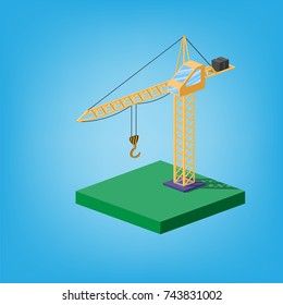 Isometric crane at construction site, Vector