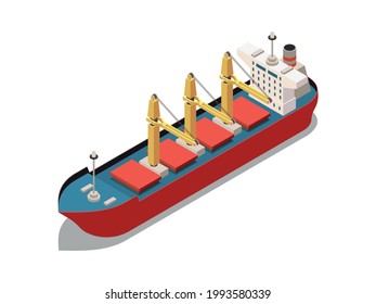 Isometric crane ship for dry cargo 3d vector illustration