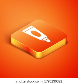 Isometric Cream or lotion cosmetic tube icon isolated on orange background. Body care products for men. Vector Illustration