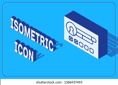 Isometric Create account screen icon isolated on blue background.  Vector Illustration