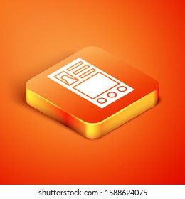 Isometric Create account screen icon isolated on orange background.  Vector Illustration