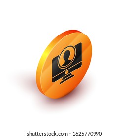 Isometric Create account screen icon isolated on white background. Orange circle button. Vector Illustration