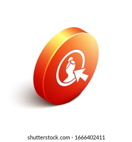 Isometric Create account screen icon isolated on white background. Orange circle button. Vector Illustration