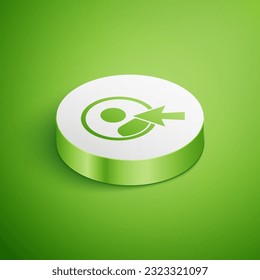 Isometric Create account screen icon isolated on green background. White circle button. Vector
