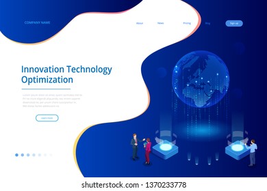 Isometric Creative Innovation Technology Concept. World Map Interface and Artificial Intelligence.