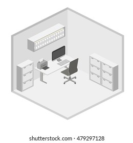 Isometric creative office interior design vector. 