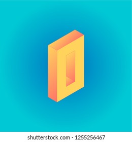 Isometric creative yellow and peachy letter O isolated on the blue gradient background. Design for business, web, site, banner. Vector illustration