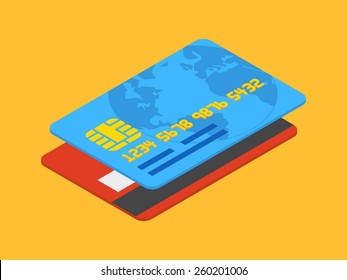 Isometric Credit Card Against The Orange Background