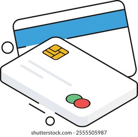 An isometric credit card icon, highlighting secure payment solutions for transactions both online and offline.