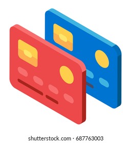 Isometric credit cards. Vector illustration. Flat style.
