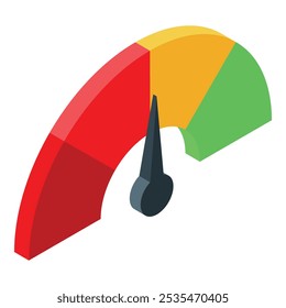 Isometric credit score meter is showing increasing levels of risk with color codes