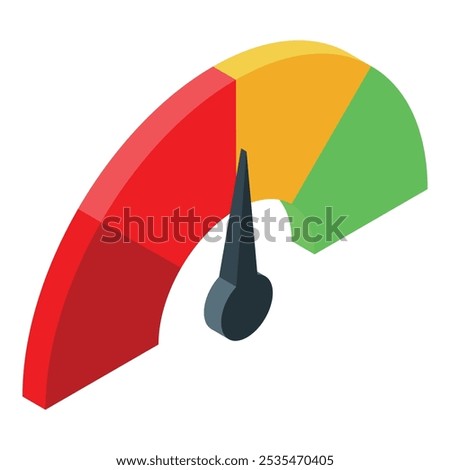 Isometric credit score meter is showing increasing levels of risk with color codes