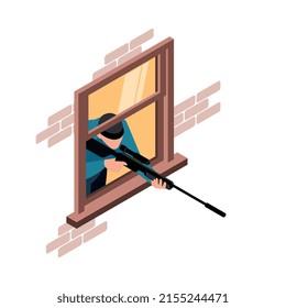 Composición delictiva isométrica con carácter humano aislado en ilustración vectorial de fondo en blanco