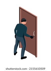 Isometric criminal composition with isolated human character on blank background vector illustration