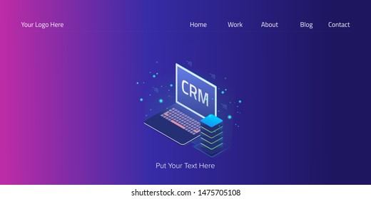 Isometric CRM technology, Customer relationship management 3D style vector banner with texts and icons
