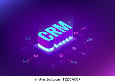 Isometric CRM web banner. Customer relationship management concept. Business Internet Technology vector illustration