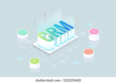 Isometric CRM web banner. Customer relationship management concept. Business Internet Technology vector illustration