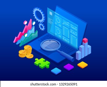 Isometric CRM web banner. Customer relationship management concept. Business Internet Technology vector illustration