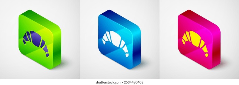 Isometric Croissant icon isolated on grey background. Square button. Vector