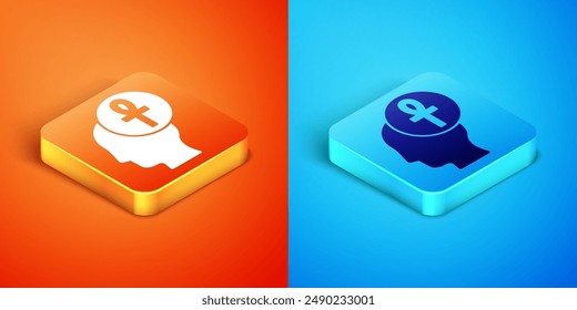 Isometric Cross ankh icon isolated on orange and blue background.  Vector