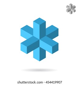 Isometric cross construction sign, 3d vector icon on white background, eps 10