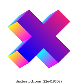 Isometric cross or X with color gradient icon. Modern abstract geometric icon vector isolated on white background.