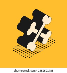 Isometric Crossed bones icon isolated on yellow background. Pets food symbol.  Vector Illustration