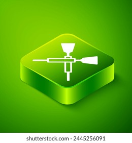 Isometric Crossed oars or paddles boat icon isolated on green background. Green square button. Vector