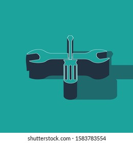 Isometric Crossed screwdriver and wrench tools icon isolated on green background. Service tool symbol.  Vector Illustration