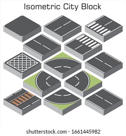 Isometric crossroad intersection road street set