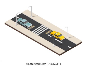 Isometric crosswalk whith speed dump traffic vector illustration