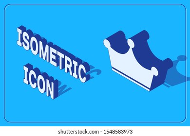 Isometric Crown icon isolated on blue background.  Vector Illustration