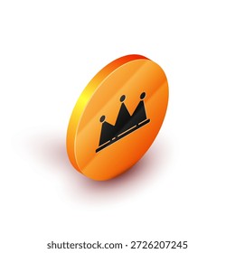Icono isométrico de la corona aislado en el fondo blanco. Botón de círculo anaranjado. Ilustración vectorial