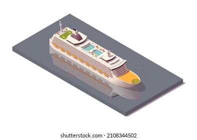 Isometric Cruise liner vessel. Low poly passenger ship. Vector illustrator. Collection