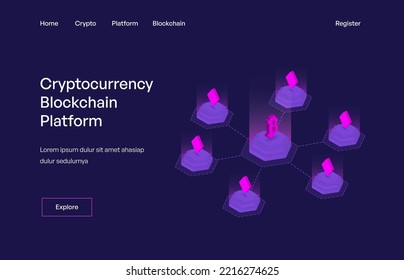 Isometric Crypto Blockchain. Isometric Blockchain. Isometric Style. Isometric Cryptocurrency illustrations. 