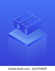 Isometric crypto currency mining farm concept vector illustration