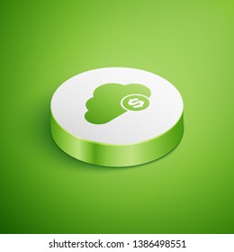 Isometric Cryptocurrency cloud mining icon isolated on green background. Blockchain technology, bitcoin, digital money market, cryptocoin wallet. White circle button. Vector Illustration