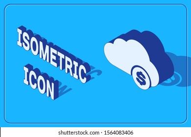 Isometric Cryptocurrency cloud mining icon isolated on blue background. Blockchain technology, bitcoin, digital money market, cryptocoin wallet.  Vector Illustration