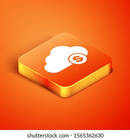 Isometric Cryptocurrency cloud mining icon isolated on orange background. Blockchain technology, bitcoin, digital money market, cryptocoin wallet.  Vector Illustration