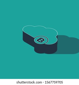 Isometric Cryptocurrency cloud mining icon isolated on green background. Blockchain technology, bitcoin, digital money market, cryptocoin wallet.  Vector Illustration