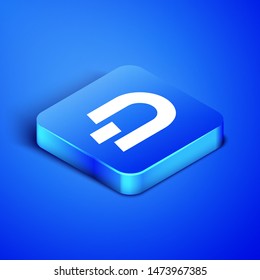 Isometric Cryptocurrency coin Dash icon isolated on blue background. Digital currency. Altcoin symbol. Blockchain based secure crypto currency. Blue square button. Vector Illustration